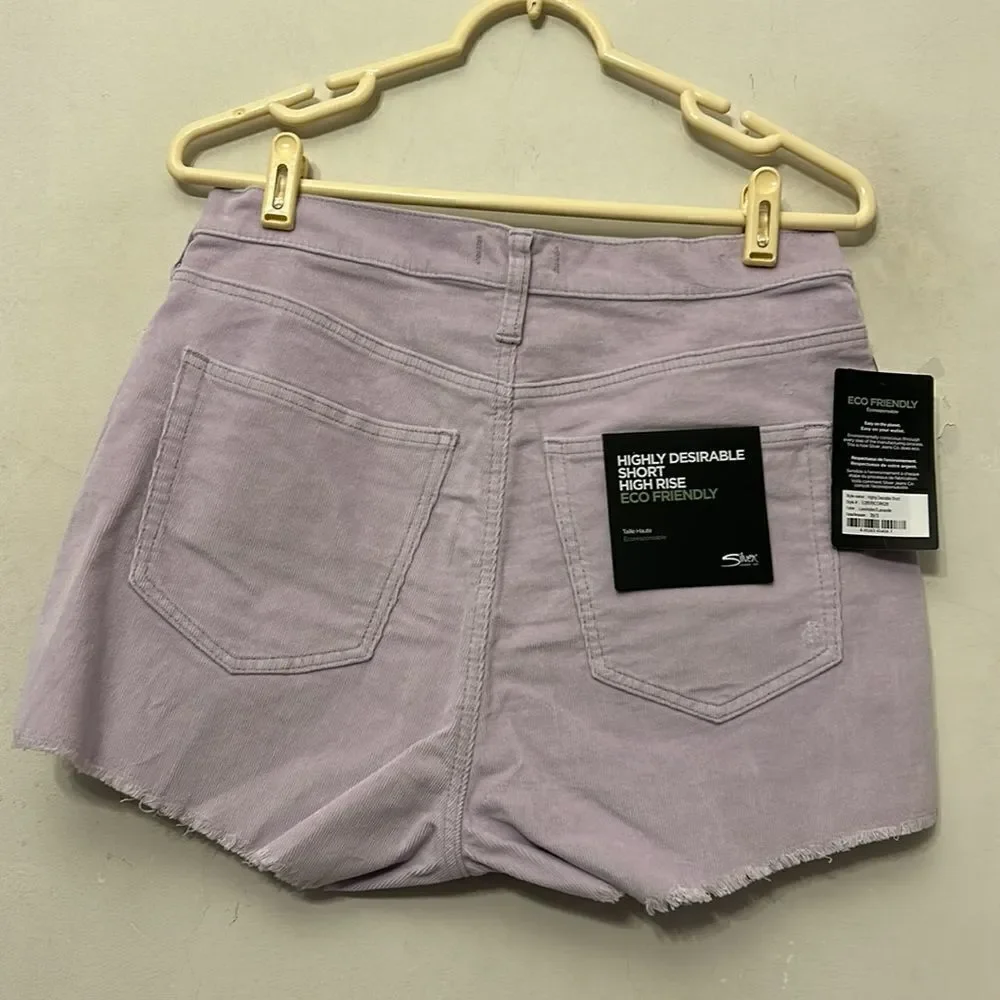 Silver Jeans Co lavender corduroy high rise eco friendly shorts Size 29 New